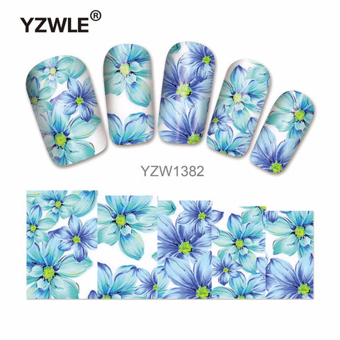 YZWLE 1 Sheet Chic Flower Nail Art Water Decals Transfer Stickers Splendid Water Decals Sticker(YZW-1382)