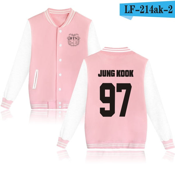 LUCKYFRIDAYF Women Kpop BTS Bangtan Boys Baseball Uniform Jungkook Jhope Jin Jimin V Suga Long Sleeve Jacket Casual Sweatshirt