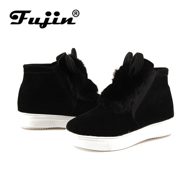 2017 spring autumn Fujin Woman Platform  With Ears women winter shoes Boots plush slip on For Student Shoes Female Warm Bota