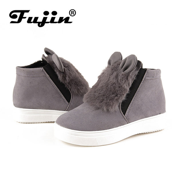 2017 spring autumn Fujin Woman Platform  With Ears women winter shoes Boots plush slip on For Student Shoes Female Warm Bota