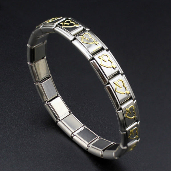 Hapiship 2017 Women Man Fashion Style Jewelry Heart Flower Butterfly Cross Dolphins 316L Stainless Steel Elastic Bracelet Bangle