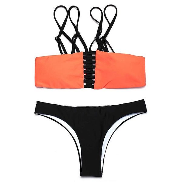 Black high waist swimsuit Sexy halter string strappy bikini 2017 swimwear women Bandage bathing suit bather maillot de bain