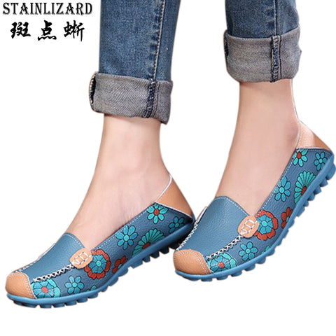 Women Flats 2017 PU Leather Casual Loafers Floral Walking Shoes Woman Moccasins Ladies Fashion Brand Women Casual Shoes DT913