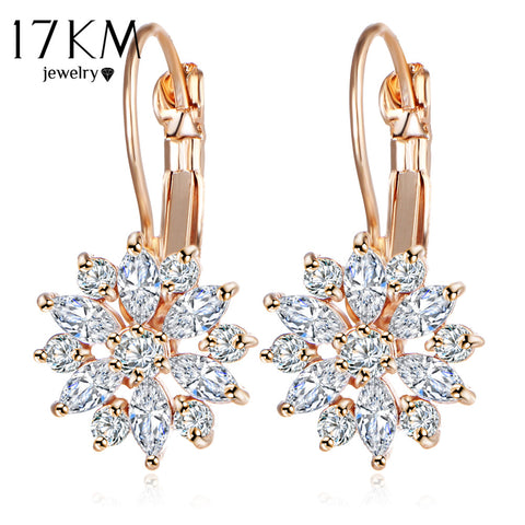 17KM Rose Gold Color Crystal Flower Stud Earrings for Women 2017 bijoux Vintage Love Wedding Earring Statement Brinco Bijouterie