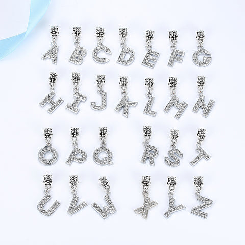 2017 Hot Sale Alloy Bead Charm Letter Of The Alphabet With Crystal Pendant Beads Fit Pandora Bracelets & Bangles DIY Jewelry