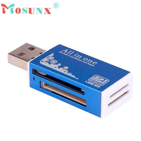 Hot-sale Mosunx Card Reader Tiny Blue USB 2.0 All in 1 Multi Memory Card Reader Adapter For Micro SD SDHC TF M2 MMC Gifts 1 pc