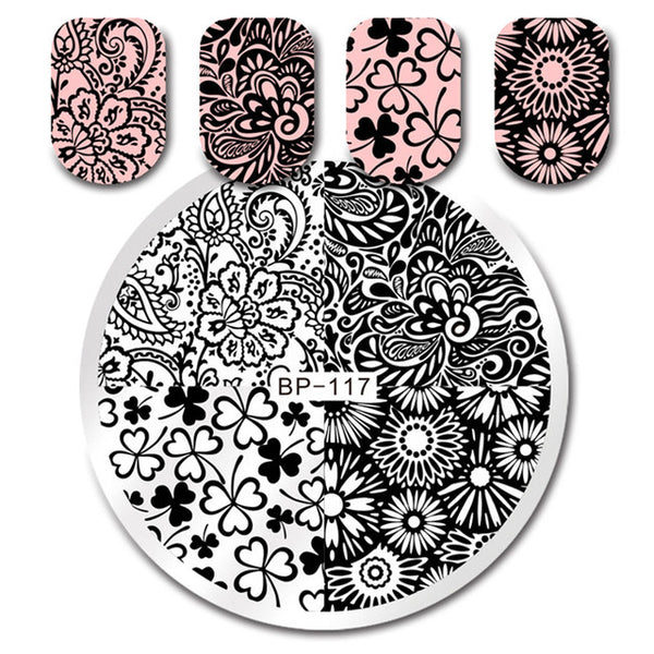 BORN PRETTY 5.5cm Round Nail Art Stamp Stamping Plates Template Set Cute Animal Flower Rose Lace Image Manicure Plate BP91-110