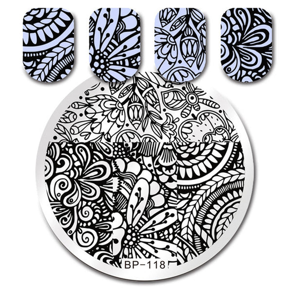 BORN PRETTY 5.5cm Round Nail Art Stamp Stamping Plates Template Set Cute Animal Flower Rose Lace Image Manicure Plate BP91-110