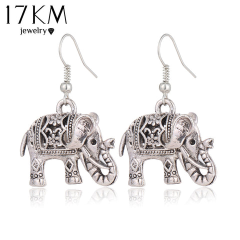 17KM Unique Tibetan Hollow Carved Elephant Drop Earring Fashion Vintage Silver Color Dangle Earrings For Women Party Jewelry