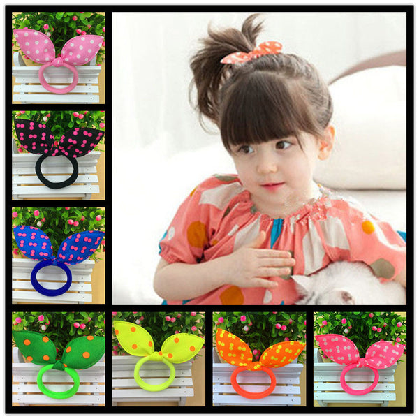 Aikelina 10 pcs Mix Colour Super Cute Rabbit Ears Hair Holders Hair Accessories Child Girl Women Print Point Rubber Bands
