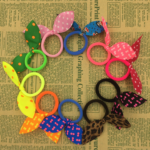 Aikelina 10 pcs Mix Colour Super Cute Rabbit Ears Hair Holders Hair Accessories Child Girl Women Print Point Rubber Bands