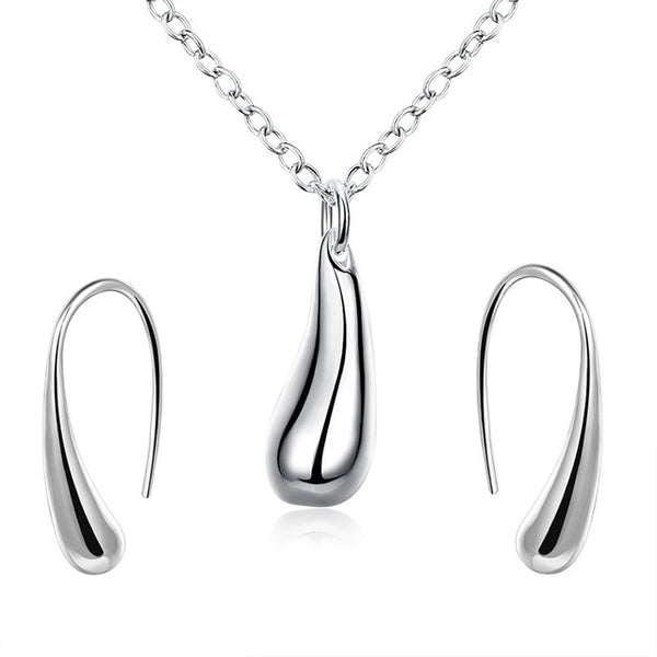 Big Promotion S222 Silver Color Water Drop Jewelry Sets Ring+Necklace Bangle+Earrings Women 925 Stamped Jewellry