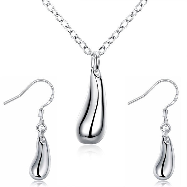 Big Promotion S222 Silver Color Water Drop Jewelry Sets Ring+Necklace Bangle+Earrings Women 925 Stamped Jewellry