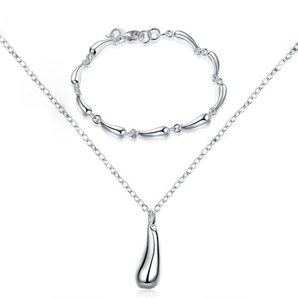 Big Promotion S222 Silver Color Water Drop Jewelry Sets Ring+Necklace Bangle+Earrings Women 925 Stamped Jewellry