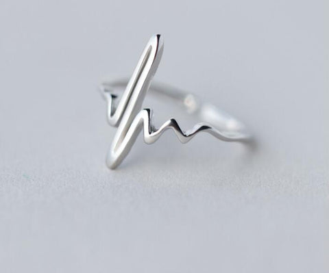Shuangshuo Vintage Heart Beat Rings for Women Adjustable Electrocardiogram Ring Simple ECG Party Fashion Jewelry bagues femme