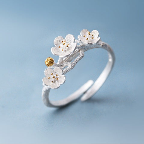 Shuangshuo The cherry Blossom Branch Rings for Women Adjustable Flower Finger Ring Women Ring Bagues Strass joyas de acero