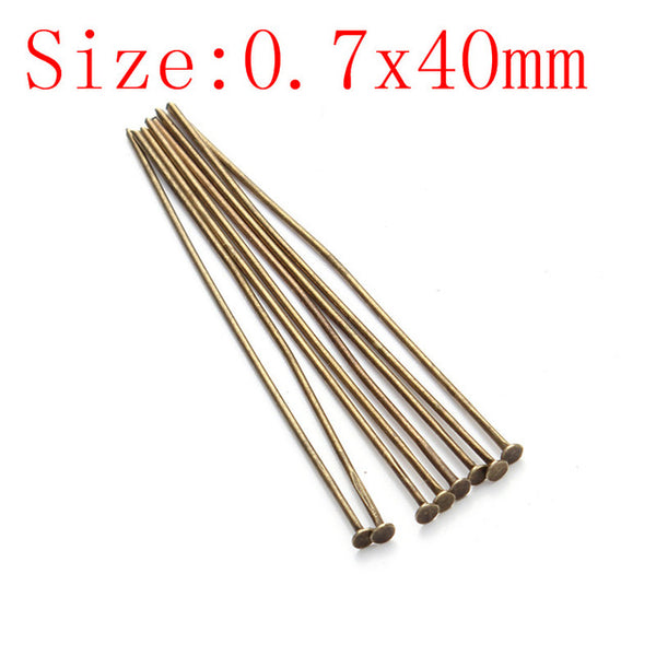 200pcs/bag 40 50 mm Flat Head Pins Dia 0.7mm Gold/Silver/Rhodium/Copper/Bronze Head Pins For Jewelry Making Accessories F118