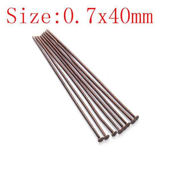 200pcs/bag 40 50 mm Flat Head Pins Dia 0.7mm Gold/Silver/Rhodium/Copper/Bronze Head Pins For Jewelry Making Accessories F118