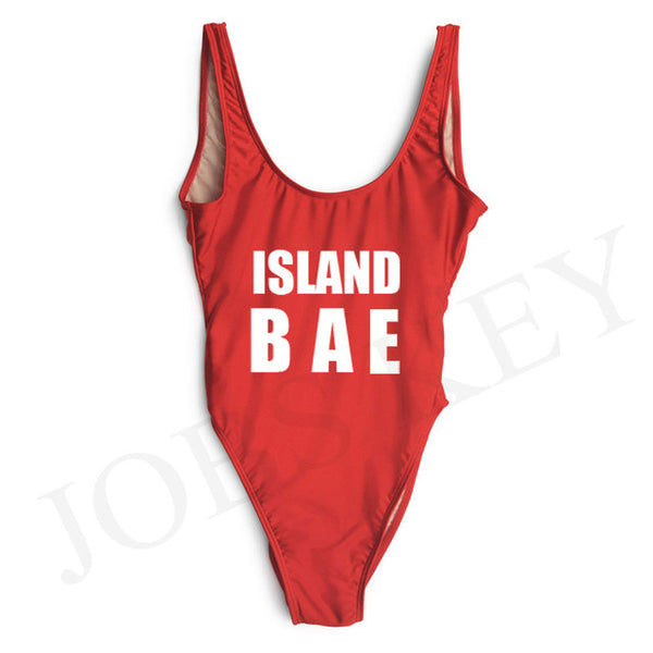 ISLAND VIBES Letter Women Swimsuit 2017 Sexy Low Back High Cut Swimwear Kids Bathing Beachwear Girls One Piece Black Bodysuit