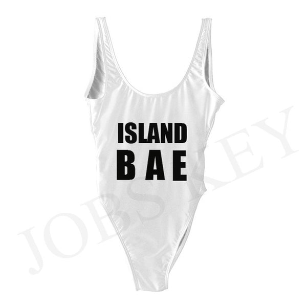 ISLAND VIBES Letter Women Swimsuit 2017 Sexy Low Back High Cut Swimwear Kids Bathing Beachwear Girls One Piece Black Bodysuit