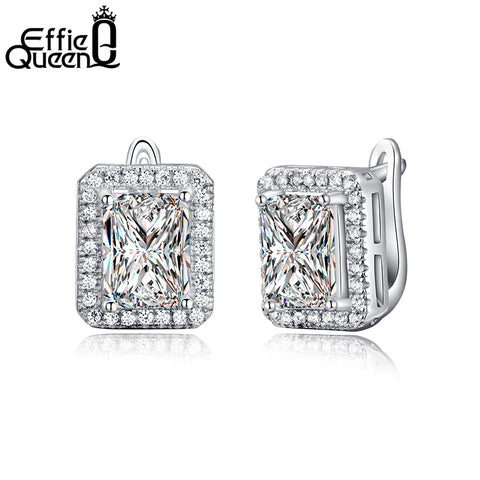 Effie Queen New Arrival 1.8 ct Rectangle Cubic Zirconia Earring Stud For Women Best Christmas Earring Gift 3 Colors Choices DE95