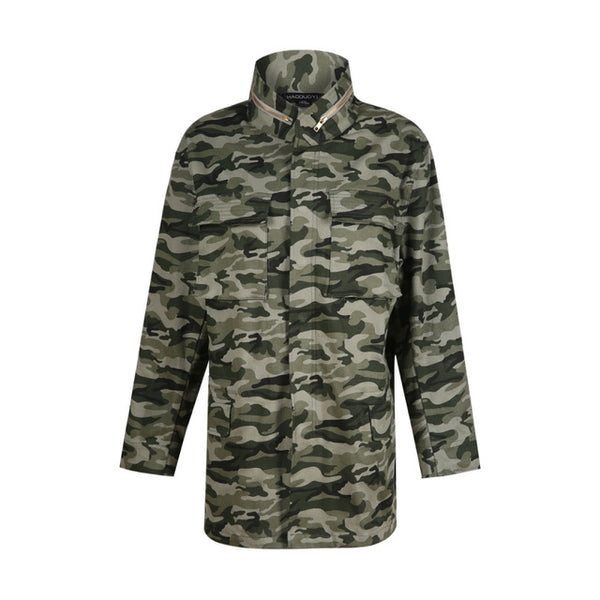 HDY Haoduoyi 2016 Fashion Women Loose Camouflage Coat Stand Collar Pocket Long Sleeve Zipper Outwear Jacket