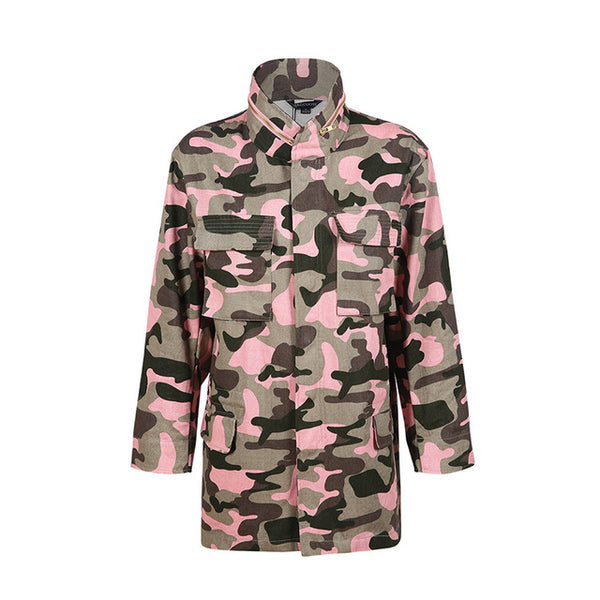 HDY Haoduoyi 2016 Fashion Women Loose Camouflage Coat Stand Collar Pocket Long Sleeve Zipper Outwear Jacket