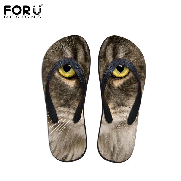 FORUDESIGNS 2017 Fashion Summer Beach Flip Flops Women Slippers Cute 3D Pet Cat Dog Terrier Printed Sandals Lady Flats Shoes