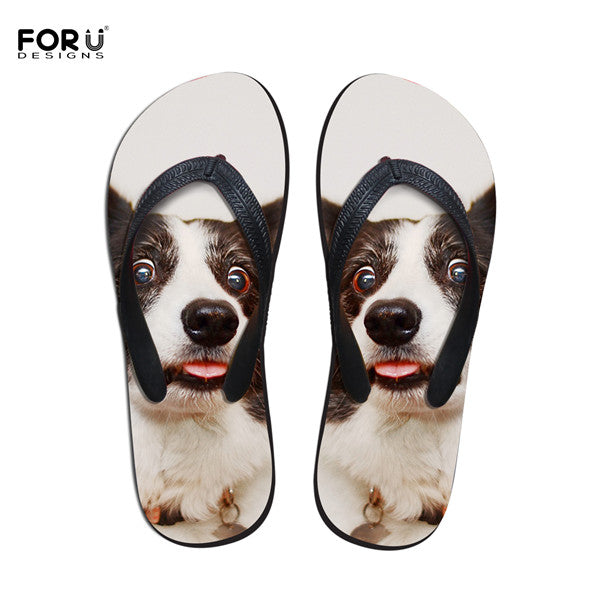 FORUDESIGNS 2017 Fashion Summer Beach Flip Flops Women Slippers Cute 3D Pet Cat Dog Terrier Printed Sandals Lady Flats Shoes