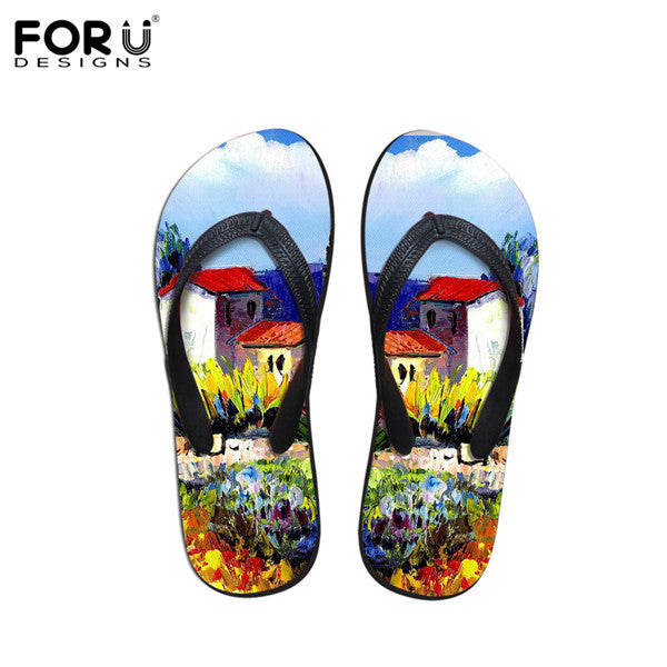 FORUDESIGNS 2017 Fashion Summer Beach Flip Flops Women Slippers Cute 3D Pet Cat Dog Terrier Printed Sandals Lady Flats Shoes