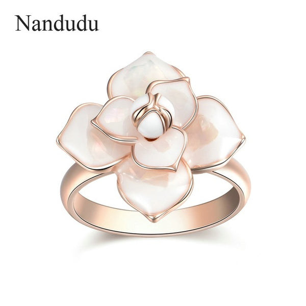 Nandudu High Quality Hot Sale Blooming Enamel Flower Rings Bridal Engagement Ring for Women FLASH SALE Jewelry Gift R681