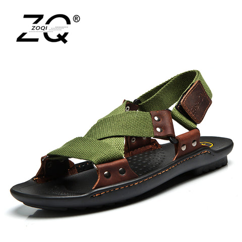 ZOQI Summer Beach Shoes Men Sandals 2017 Designers Sandals Men Brand Leather Slippers For Men Zapatos Sandalias Hombre 38-44
