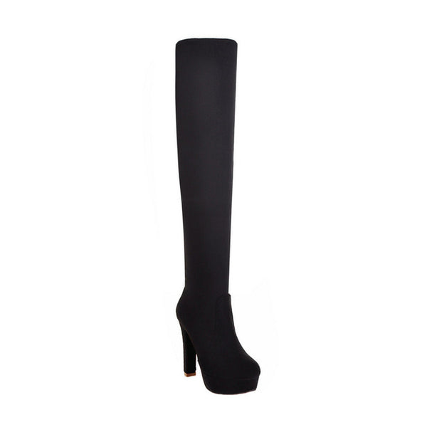 QUTAA 2017 New Women Boots Sexy Fashion Over the Knee Boots Sexy Thin Square Heel Boot Platform Woman Shoes Black size 34-43