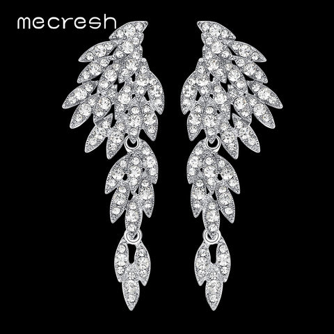 Mecresh 5 Colors Crystal Long Earrings for Women Eagle Silver Color Bridal Wedding Earrings Fashion Jewelry 2017 EH209