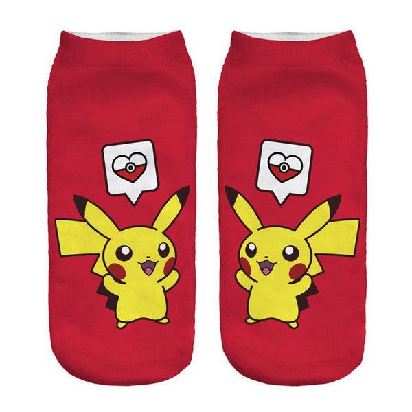 Women Harajuku 3D Cute Pikachu Print Socks Low Cut Ankle Comfortable Hosiery Meias Calcetiness Calzini Chaussette Femme