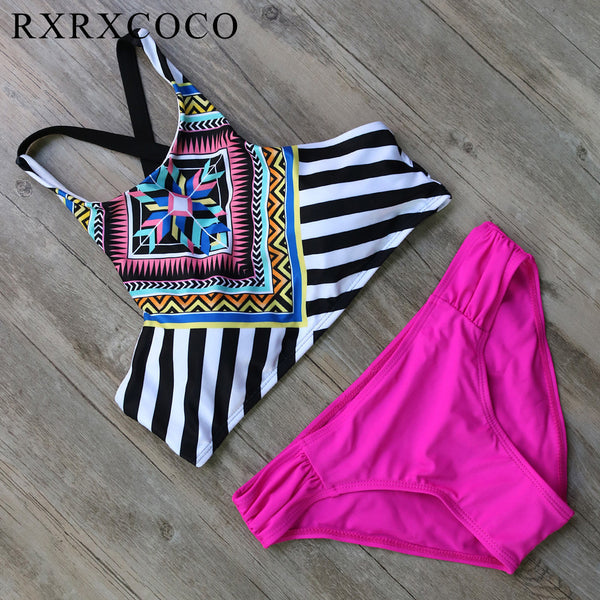 RXRXCOCO 2017 Sexy Swimwear Women Brazilian Bikini Set High Neck Halter Printed Bathing Suit Push Up Sexy Summer Swimsuit Bikini