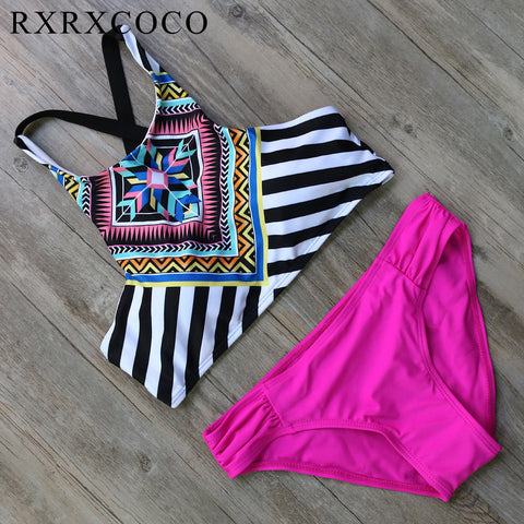RXRXCOCO 2017 Sexy Swimwear Women Brazilian Bikini Set High Neck Halter Printed Bathing Suit Push Up Sexy Summer Swimsuit Bikini