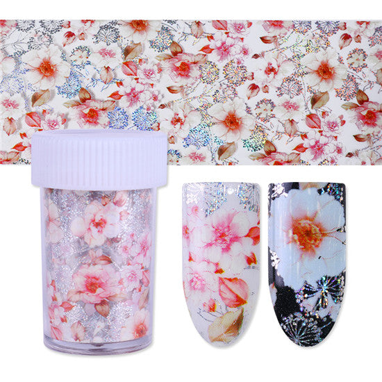 1 Roll 4*100cm Holo Starry Nail Foil Rose Flower Lace Silver Plaid Line Manicure Nail Art Transfer Sticker 10 Patterns Available