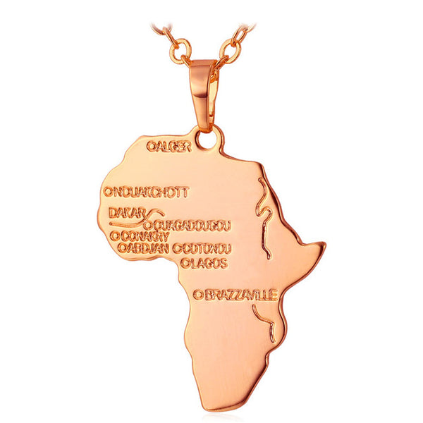 U7 Hiphop Africa Necklace Gold Color Pendant & Chain African Map Gift for Men/Women Ethiopian Jewelry Trendy P544