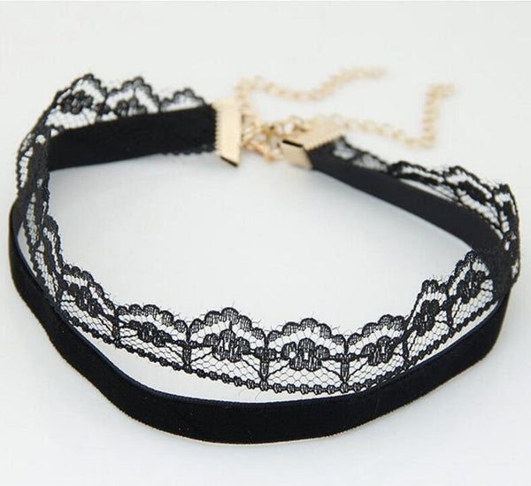 2 Pcs\ set Retro Black Lace velvet strip Choker Necklace Torques Women Collar Necklaces Gothic Charm Jewelry 90's C32