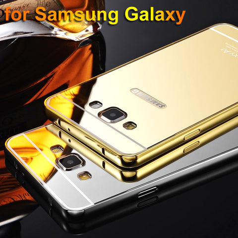 For Samsung Galaxy S3 S4 S5 G530 A3 A5 A7 J3 J5 J7 Grand Prime Plating Aluminum Frame+Mirror Cover Phone Case For Samsung C5 C7