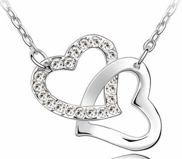 Free Shipping Gift Wholesale fashion jewelry top quality Czech drilling AAAA+ rhinestone 8 colors Necklace Double Heart pendant