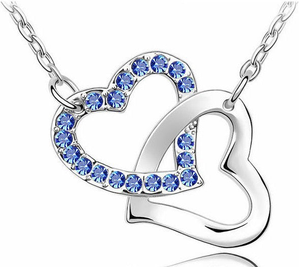 Free Shipping Gift Wholesale fashion jewelry top quality Czech drilling AAAA+ rhinestone 8 colors Necklace Double Heart pendant