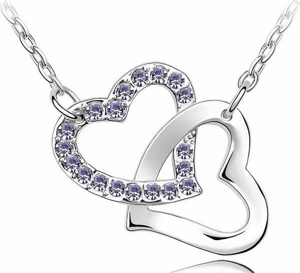 Free Shipping Gift Wholesale fashion jewelry top quality Czech drilling AAAA+ rhinestone 8 colors Necklace Double Heart pendant