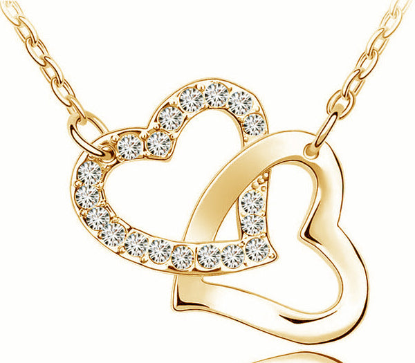 Free Shipping Gift Wholesale fashion jewelry top quality Czech drilling AAAA+ rhinestone 8 colors Necklace Double Heart pendant