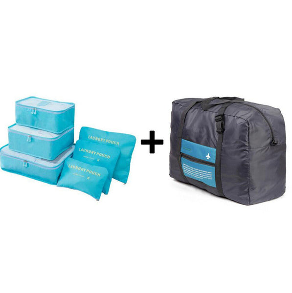 6pcs/set Nylon packing cube large capacity double zipper Waterproof bag Luggage Clothes Tidy Organizer Nylon Folding Bag