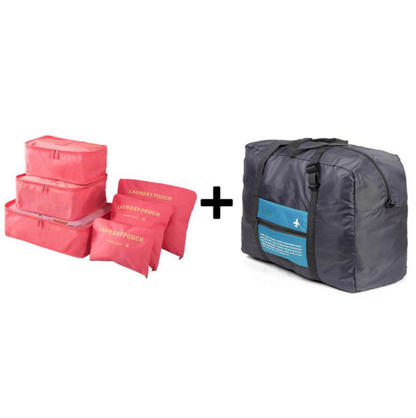 6pcs/set Nylon packing cube large capacity double zipper Waterproof bag Luggage Clothes Tidy Organizer Nylon Folding Bag