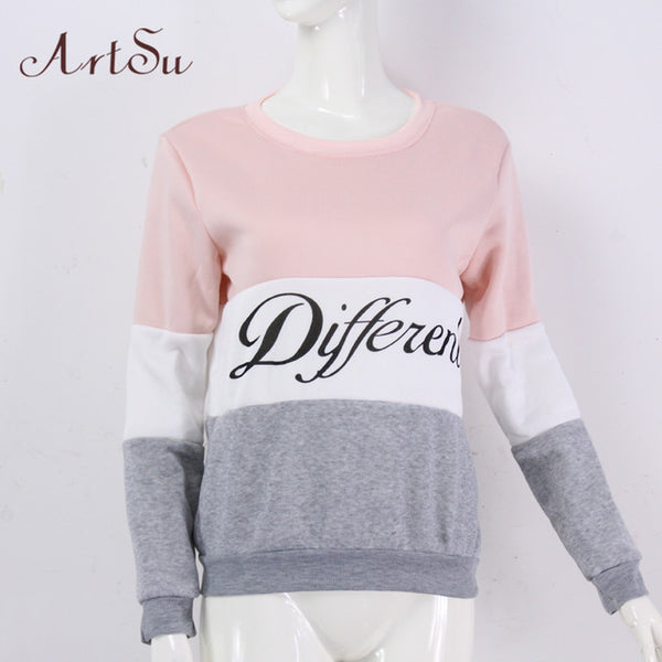 ArtSu 2017 Autumn and winter women fleeve hoodies printed letters Different women's casual sweatshirt hoody sudaderas EPHO80027