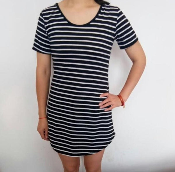 New Arrive Female Sundress Black White Striped O Neck Mini Dress Woman Summer Brief Dress Plus Size Women Clothes Robe Sexy S200