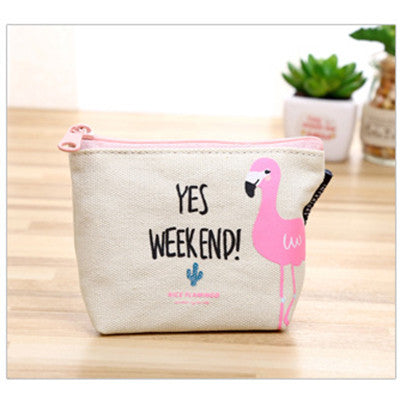 Summer Cartoon Flamingo Pattern Canvas Coin Purse Wallet Coin Money Key Pouch Zipper Bag Mini Change Purses Wallets